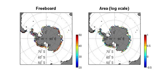 Analysis of small icebergs (<10km²) size and freeboard around Greeland and Antarctica using Cryosat SARin data